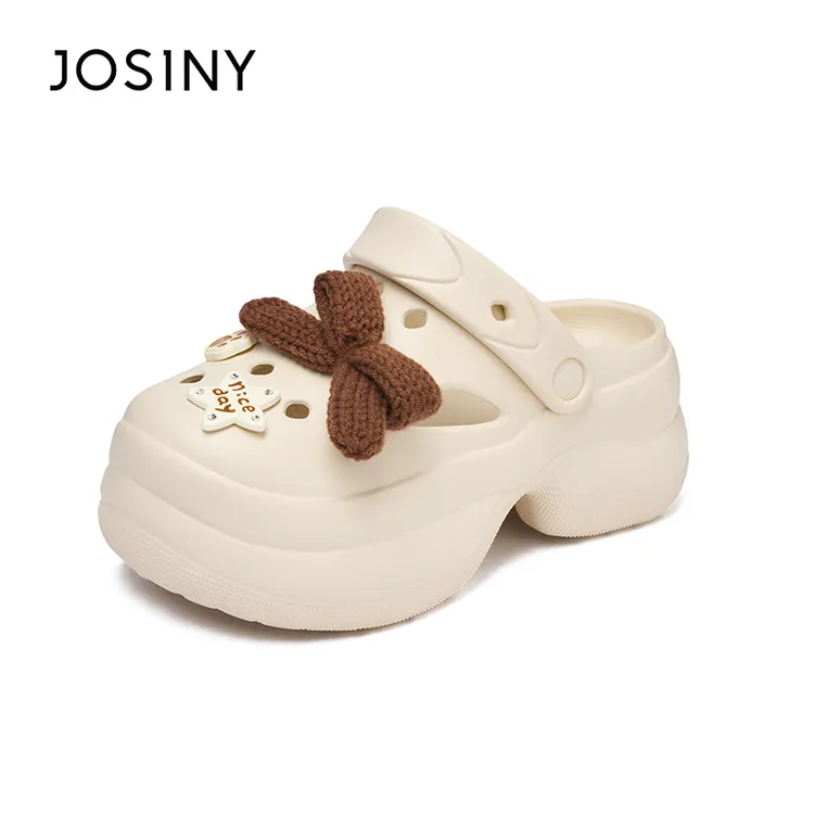 卓诗尼白色洞洞鞋女2025夏季新款增高软底轻便拖鞋一脚蹬休闲凉鞋