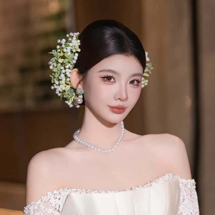 合金硅胶婚庆饰品 刘亦菲同款新娘满天星侧边结婚拍照头饰MC3197