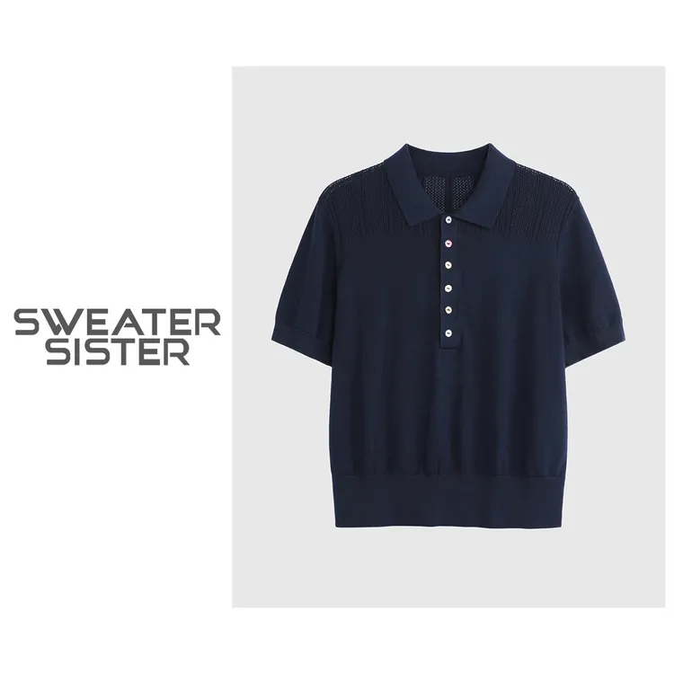 通勤减龄POLO领透气纯色针织短袖T恤女6688-8919