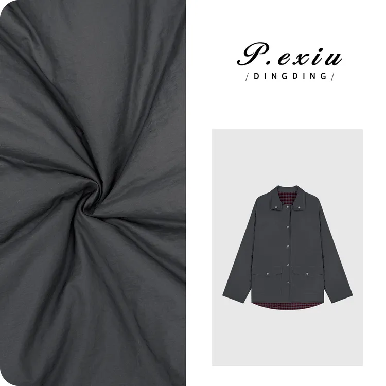 【两面穿】撞色格纹廓形慵懒休闲翻领夹棉外套W-63526