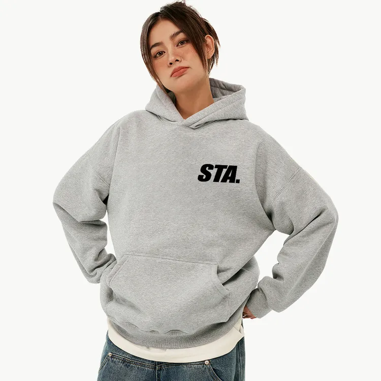 STA.美式字母刺绣重磅卫衣男款灰色潮牌春秋新款女情侣宽松连帽衫