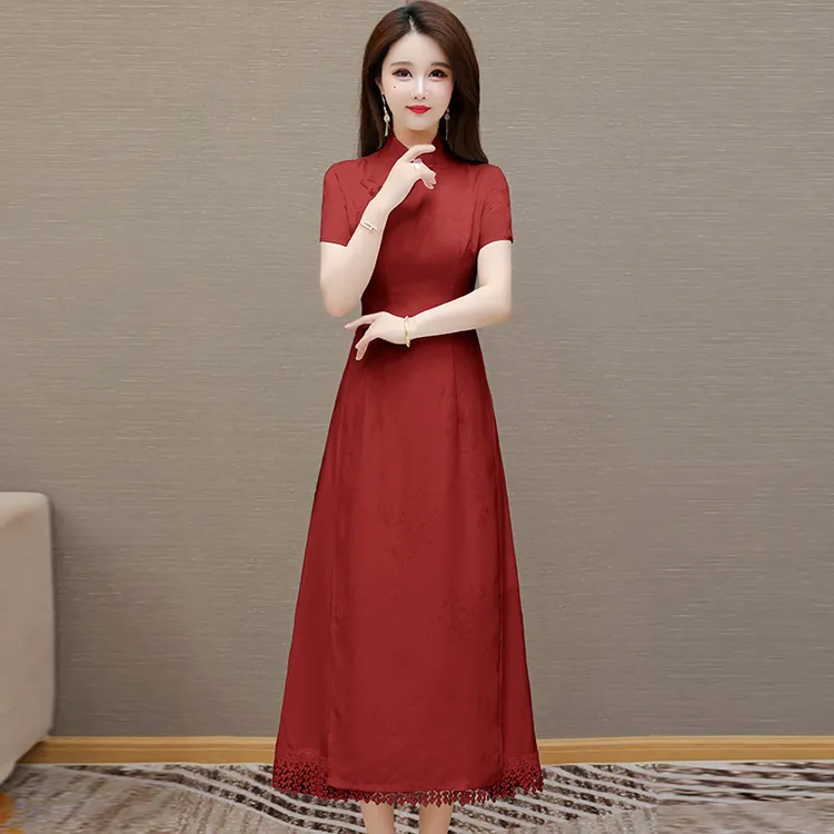 优雅古风旗袍连衣裙2025夏装新款气质减龄显瘦修身阔太太遮肚裙子