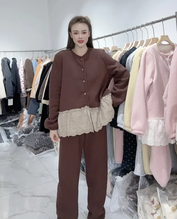 【乐淇专属】2025新款双层加厚大花摆红棕套装可外穿家居服