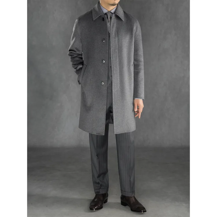 【14.5微米双面100%山羊绒】男士冬季保暖部长领大衣内胆可拆卸
