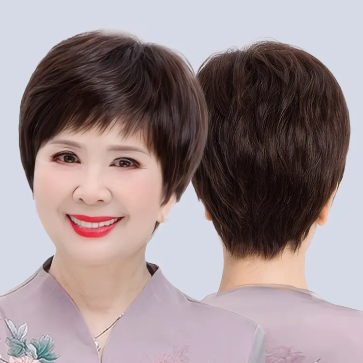假发女老年人妈妈款真人发丝女士光头专用薄款时尚短直发自然假发