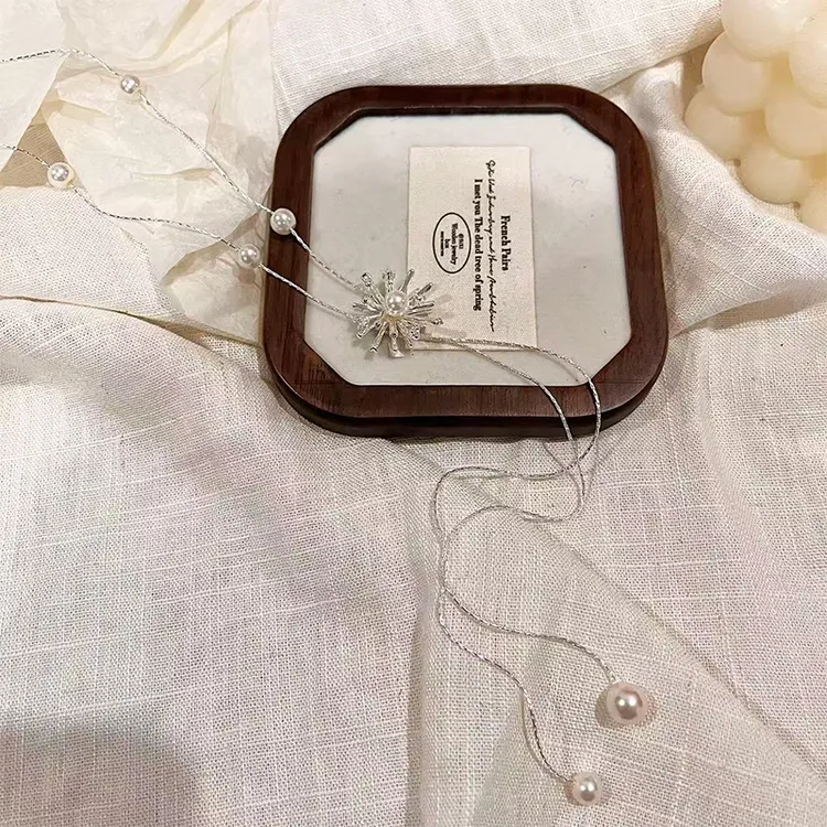 铜仿珍珠项链 烟花贝珠长款可抽拉毛衣链女轻奢高级气质配饰7434