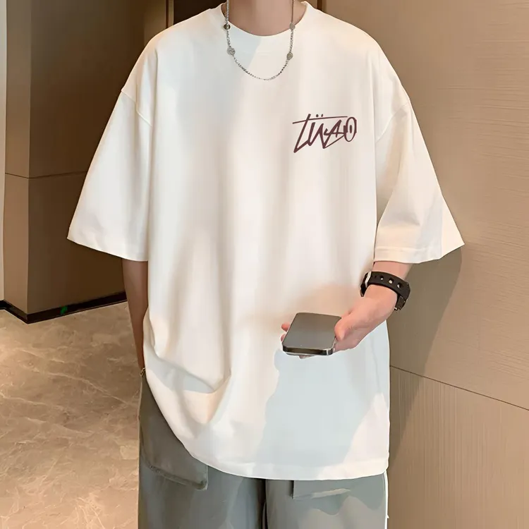 DIKADENG/蒂卡登短袖男t恤夏季重磅潮流宽松大码帅气五分袖上衣