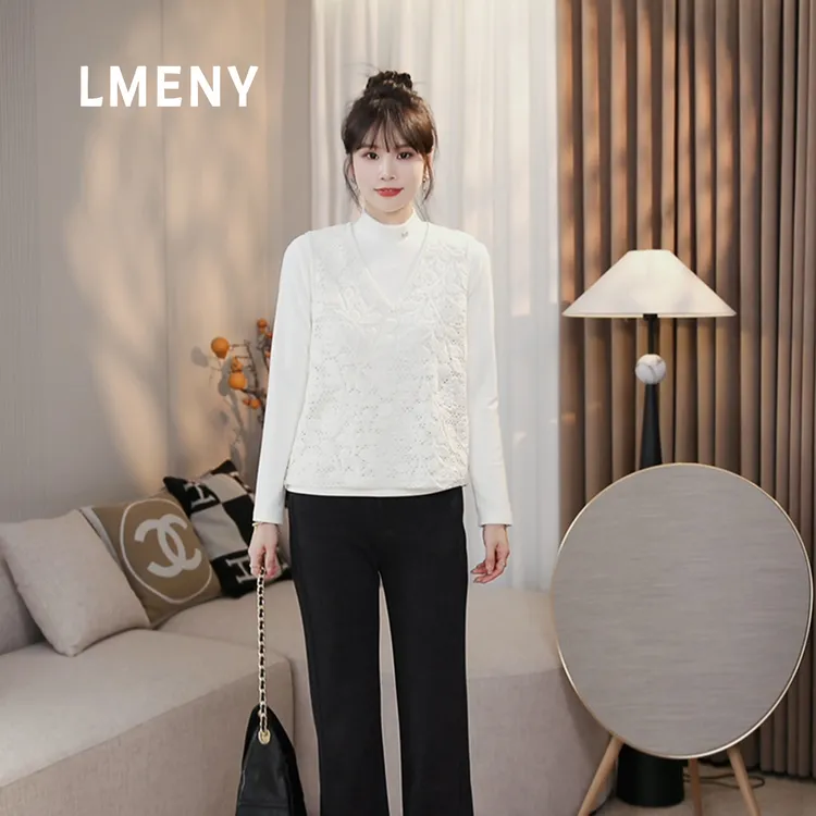 LMENY“雪绒花”一键叠穿~雪尼尔钩花假两件半高领加绒小衫25DC015