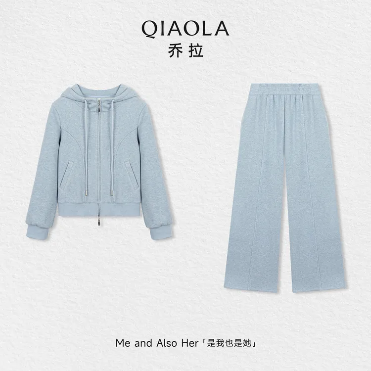 QIAOLA/乔拉【芝士海盐】秋冬季宽松上衣高腰直筒阔腿裤保暖套装