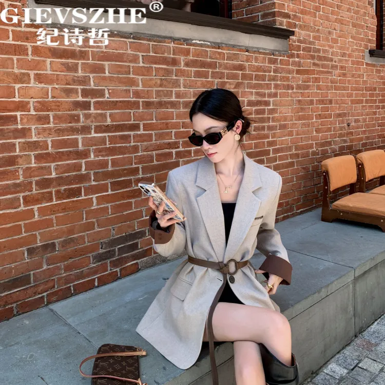 纪诗哲女装时尚系带收腰西装女春秋新款修身休闲气质韩版西服外套