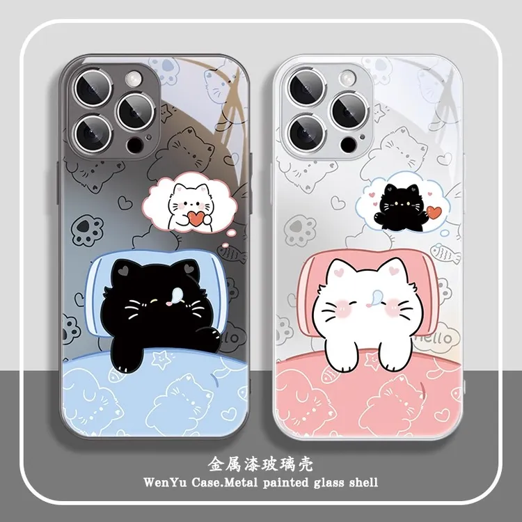 睡觉黑白猫咪适用苹果16/华为/小米/vivo/oppo情侣可爱一对手机壳
