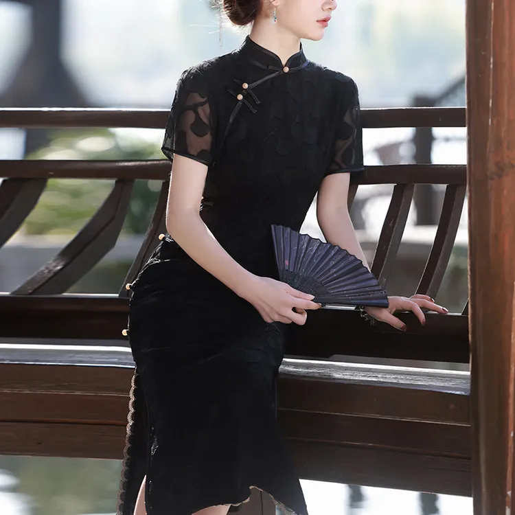 新中式绝美旗袍民国夏季2025新款老上海高端日常可穿黑色裙子显瘦