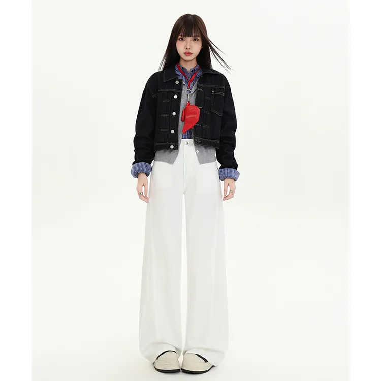 【小小琳】纪衣恋白色阔腿牛仔裤女冬季加绒裤子直筒阔腿休闲裤