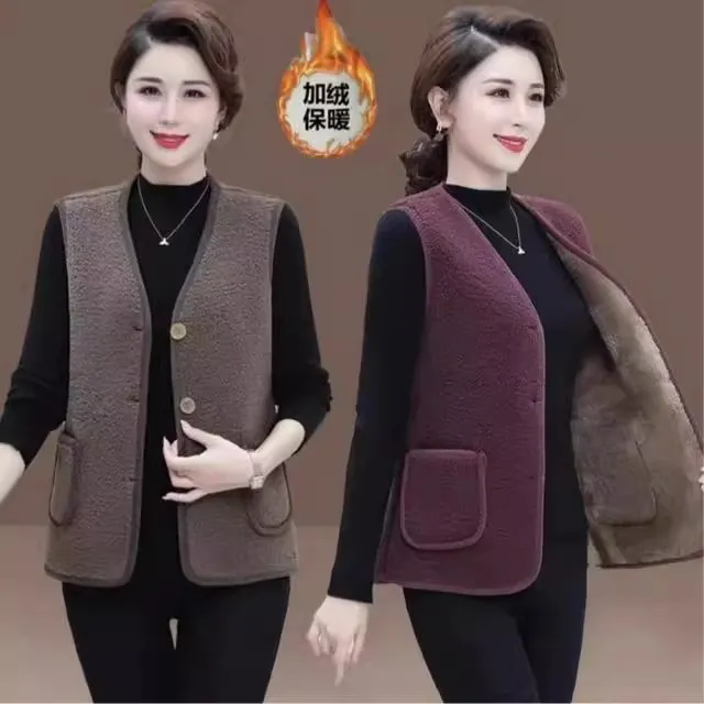 【加绒加厚】女士百搭皮毛一体羊羔绒马甲坎肩保暖洋气中老年毛马甲