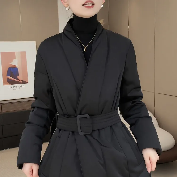 2025年冬季新款大码女装胖MM百搭气质显瘦款黑色V领长袖棉衣外套