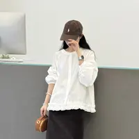 木耳边衬衫~韩系木耳边下摆设计圆领长袖衬衫
