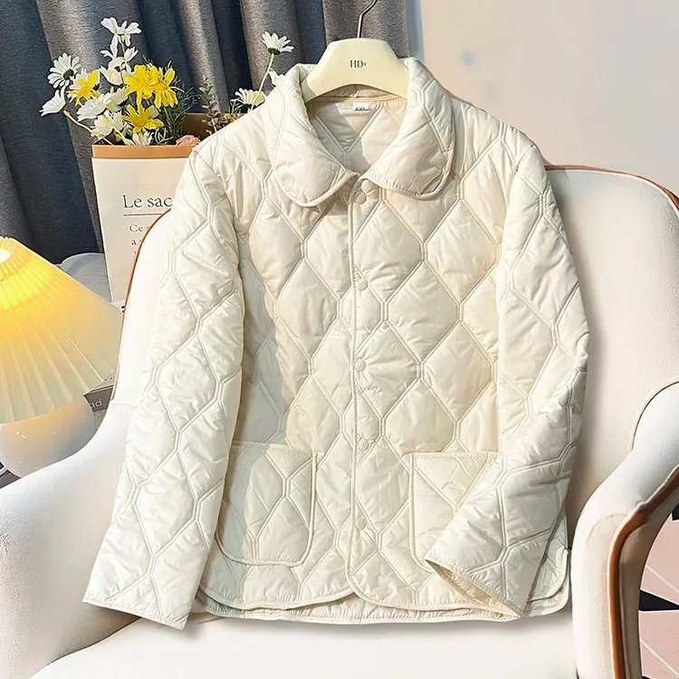 新款女士秋冬棉服保暖时尚韩版轻薄菱形双线百搭休闲棉衣25061