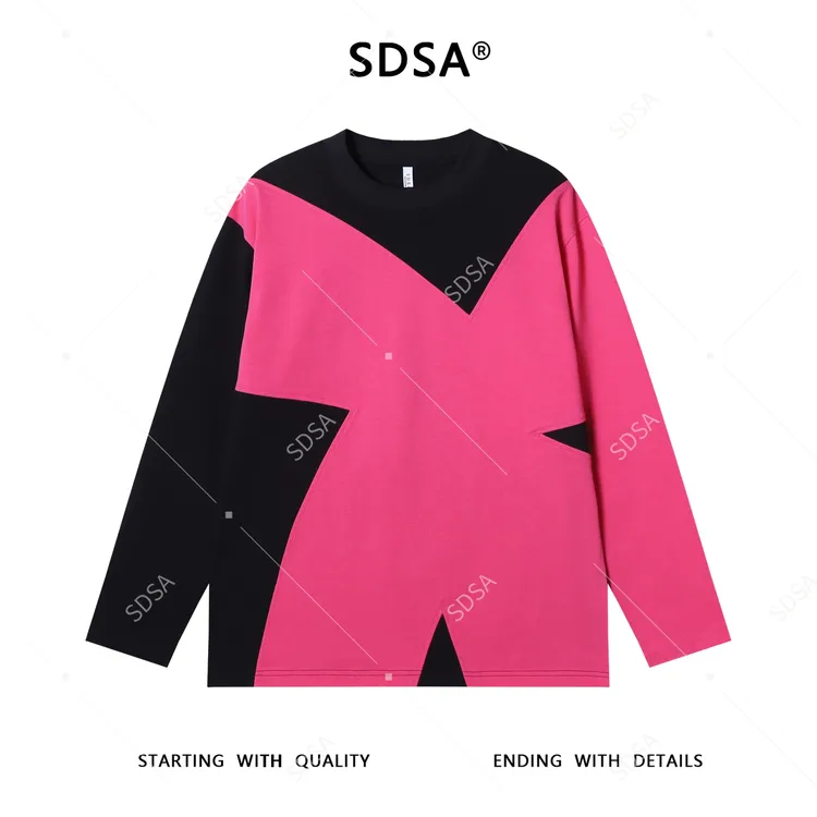 SDSA男士秋冬新款痞帅男装撞色印花设计长袖T恤时尚休闲圆领上衣