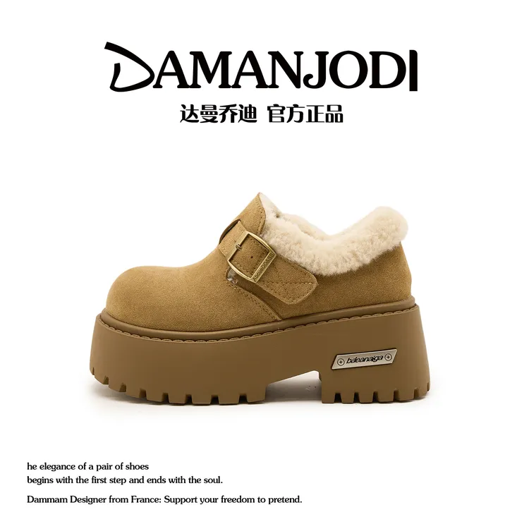 达曼乔迪厚底增高勃肯鞋女2025冬季新款雪地靴加绒面包鞋保暖棉鞋