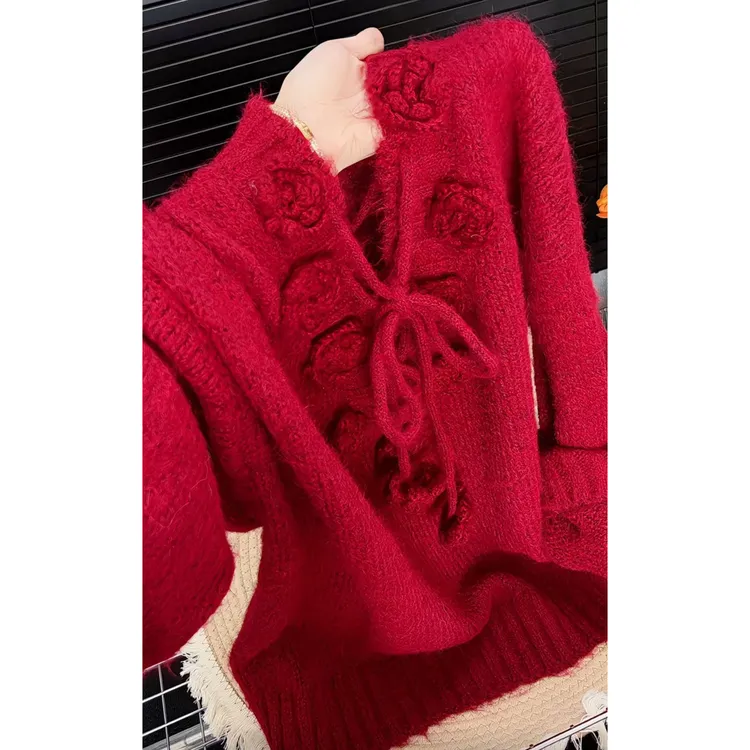 今年流行穿搭2025冬季新款温柔风厚款长袖V领毛针织衫长袖上衣