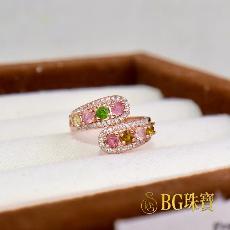 D102G-S925银-天然碧玺排戒-3*3+8颗