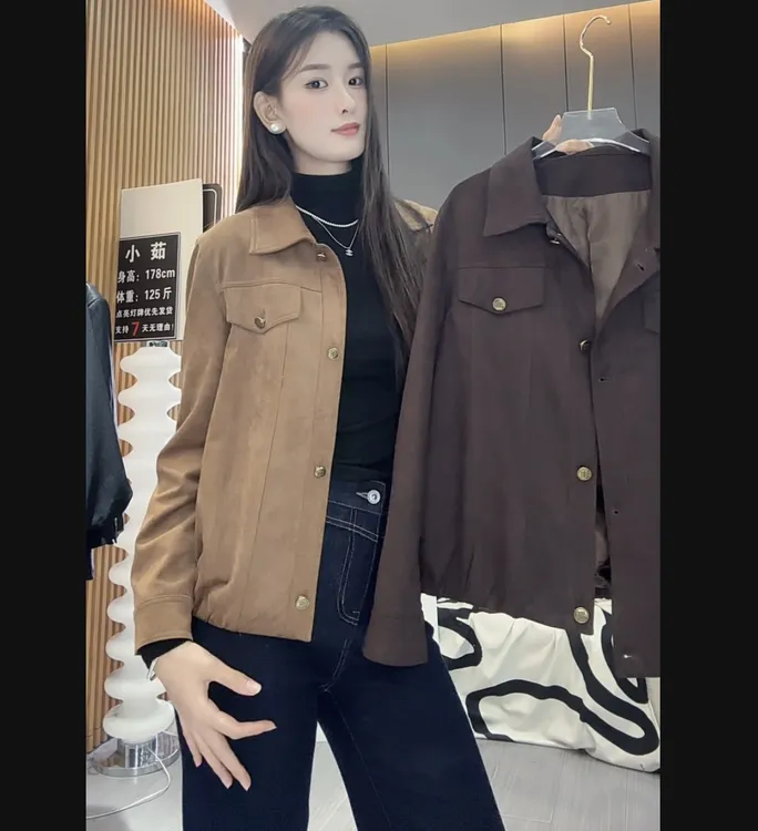 大妍定制~【日落焦糖】休闲夹克短外套翻领工装风洋气外套上衣