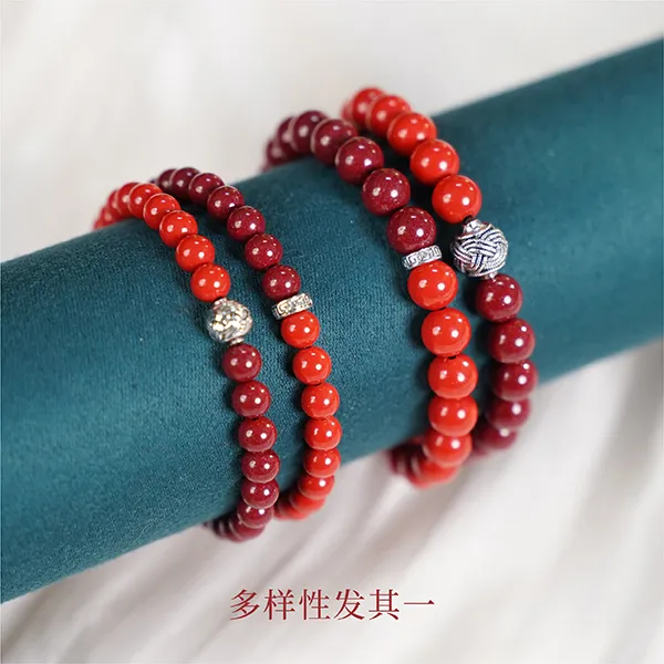 敕炼 含辰砂工艺品2026款新款紫火双圈  撞色双拼辰砂手串