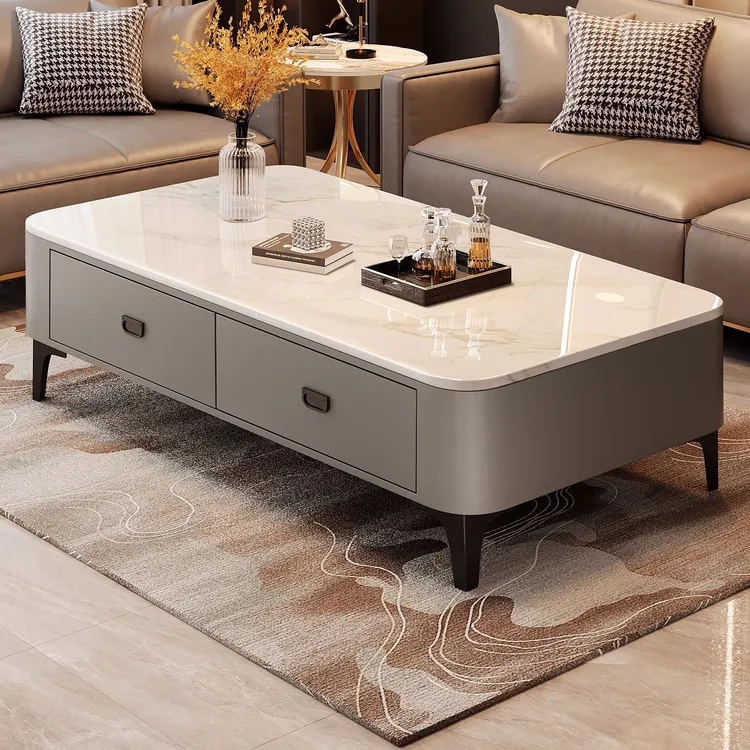 2025新款高级感轻奢岩板抽屉茶几客厅家用小户型落地茶几桌电视柜