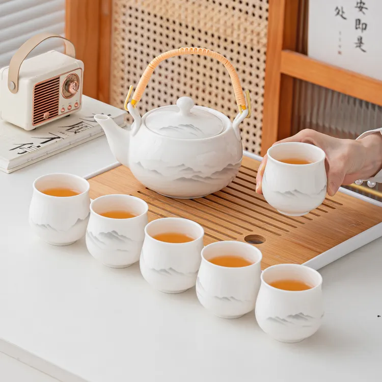 德化白瓷提梁壶泡茶茶具套装陶瓷家用高端茶壶茶杯中式高档现代