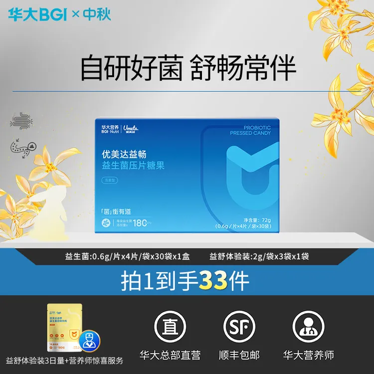 [嗯嗯困难]华大益畅益生菌肠道菌群平衡咀嚼即食添加双歧杆菌成人