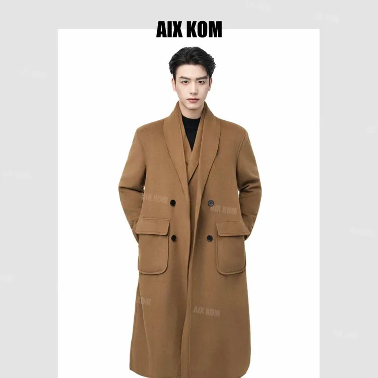 AIXKOM｜冬季新款双领中长款防寒休闲情侣毛呢大衣