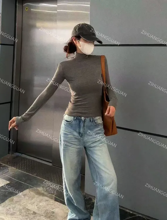 紫皇冠家加绒磨毛半高领长袖打底衫