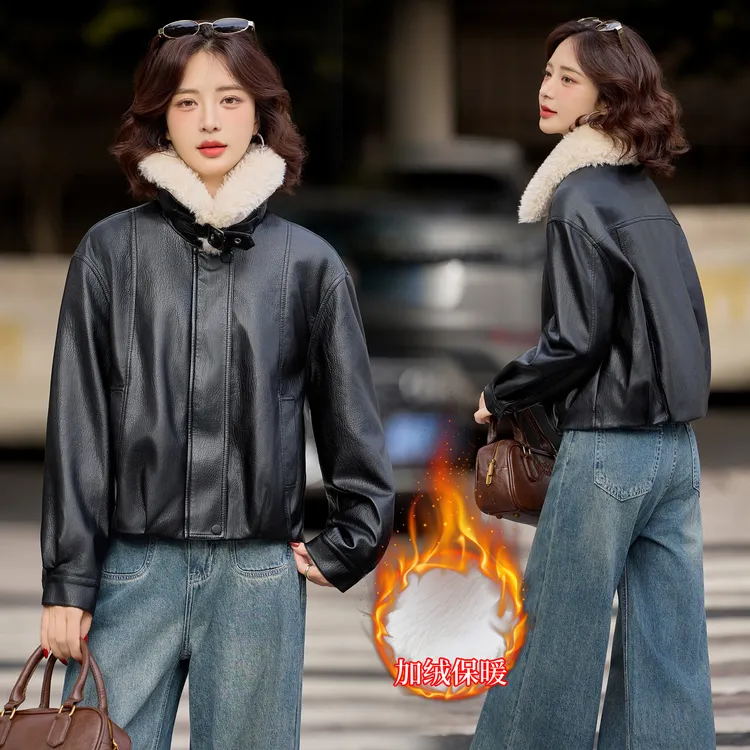 海宁真皮皮衣女2025秋冬爆款加绒加厚绵羊皮机车服夹克保暖短外套