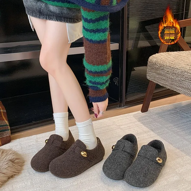 灰色毛呢款厚底内增高加绒全包勃肯鞋女冬季新款保暖毛毛棉鞋