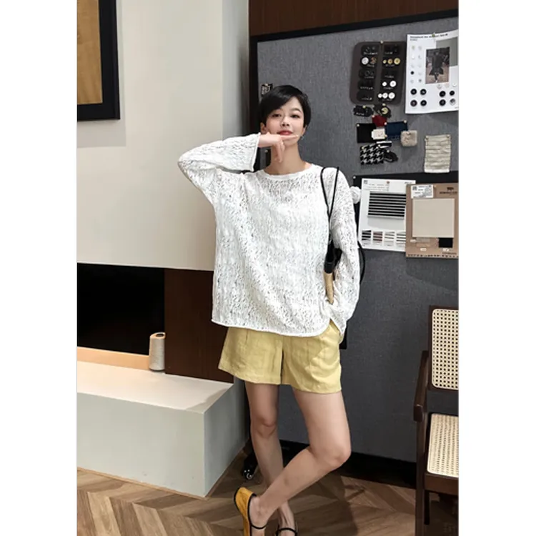 BAYBERYL老贝不规则镂空慵懒棉舒适百搭圆领针织衫ZZS5C1505-4/19