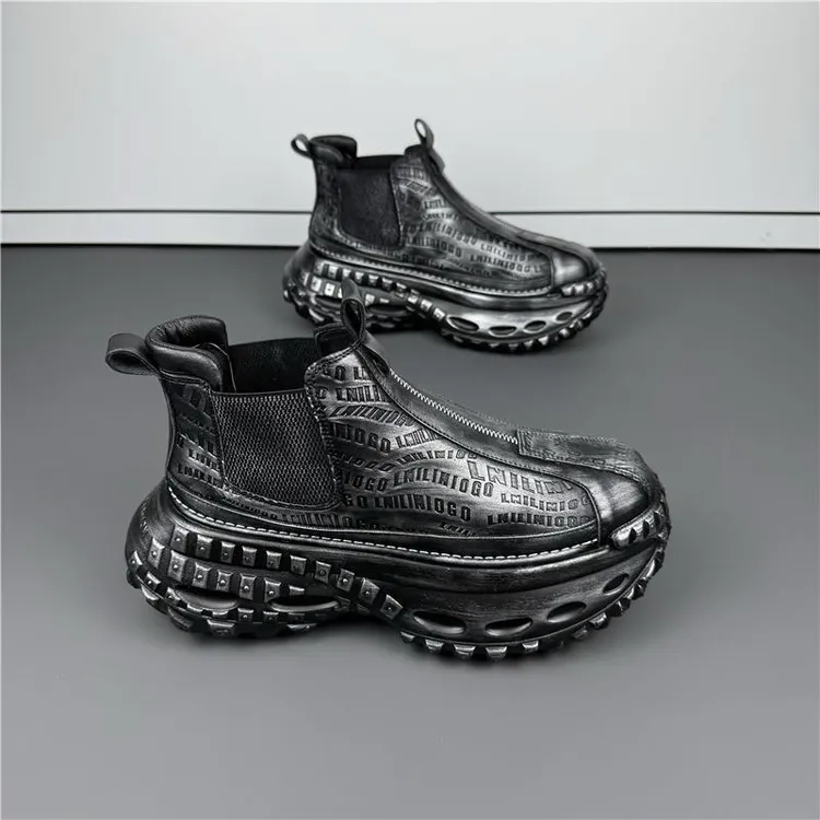 秋冬新款保暖厚底时尚休闲鞋百搭做旧增高老爹鞋网红短靴潮流男鞋