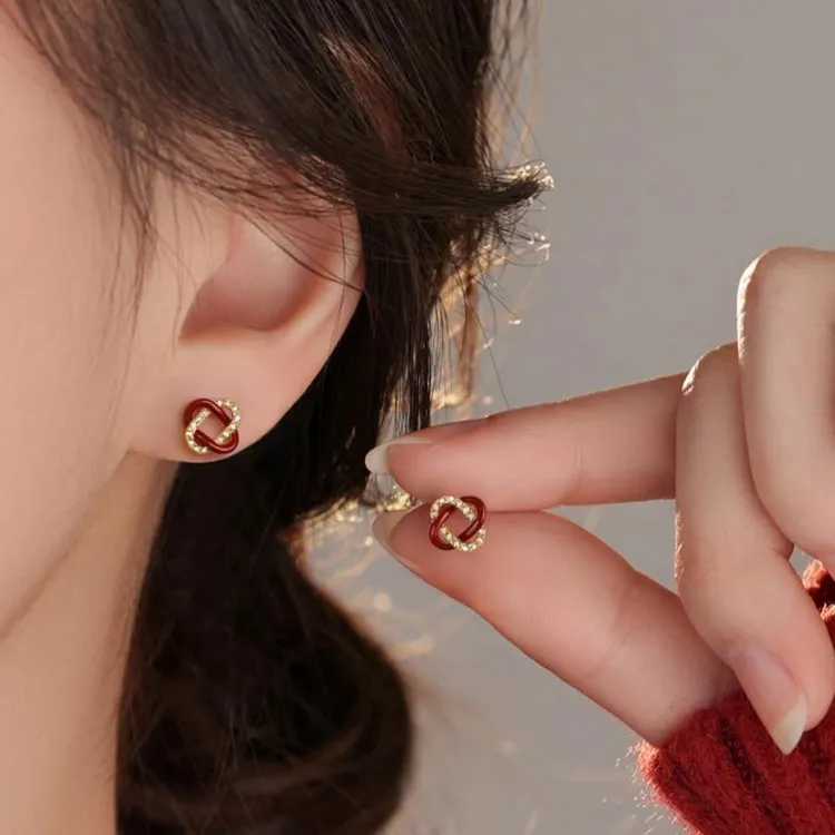 Catia Seli 足银耳饰 新年红色同心结耳钉女轻奢气质耳环纯银耳针