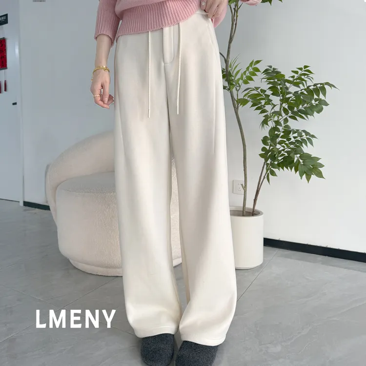 LMENY“牛乳裤”窄版直筒裤女2025冬季新款加绒显瘦休闲裤25DK032