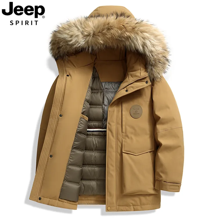 JEEP吉普派克服男士大毛领可拆卸连帽羽绒服冬季极寒加厚保暖外套
