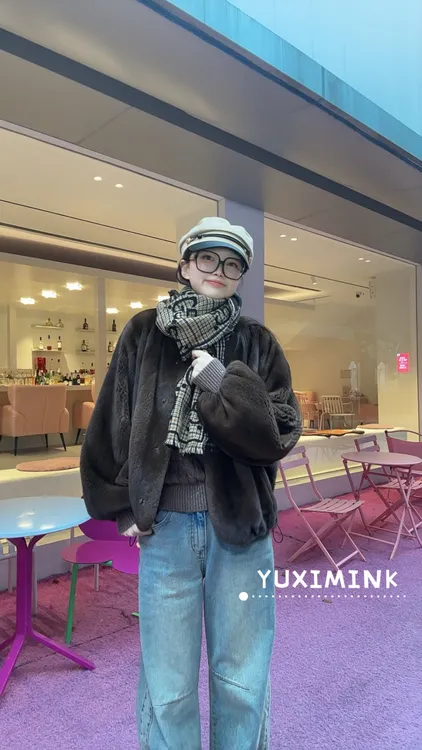 【YUXIMINK】{琥珀鎏金}欧尼进口圆领宽松皮草灯笼袖外套