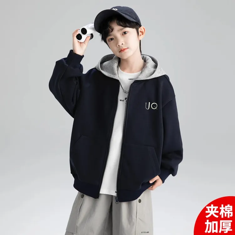 男童秋冬款外套夹棉加厚2025新款大童秋装运动男孩秋冬季儿童卫衣
