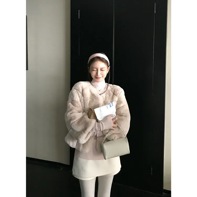 SKK黑标'Downy绒绒奶兔'矜贵少女 西班牙进口A级獭兔毛皮草外套