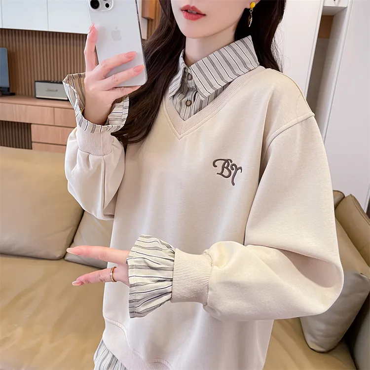 学院风卫衣女春秋季新款Polo设计宽松遮肉百搭减龄显瘦长袖上衣潮