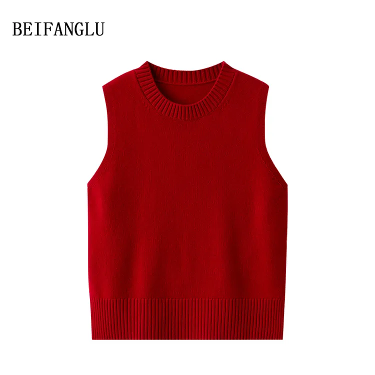 北方鹿【新年红羊毛马甲】100绵羊毛纯色百搭无袖针织马甲女251009