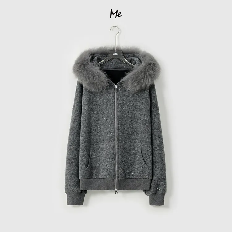 ME【大王星空顶真毛加绒卫衣外套】狐狸毛领松弛保暖外套MESA4149