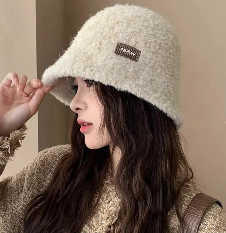 帽子渔夫帽百搭秋季显脸小毛线帽毛绒保暖网红日系针织时尚针织