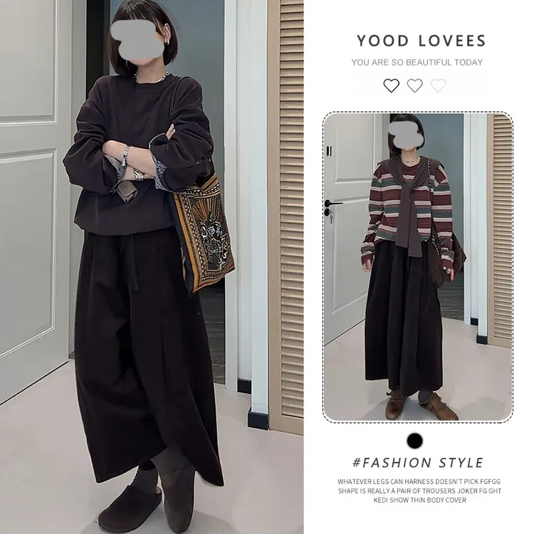 垂感超火松紧腰灯芯绒八分裤女2025春秋新款高腰显瘦休闲阔腿裤裙