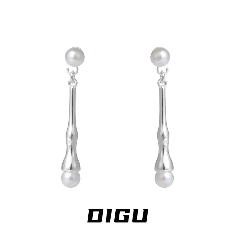 嘀咕家 铜合金仿珍珠耳饰 气质长款水滴珍珠耳环女简约耳钉耳饰
