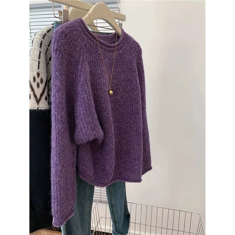 美貌色系！太显白了！圆领毛衣女2025秋冬新款慵懒感软糯针织衫上衣