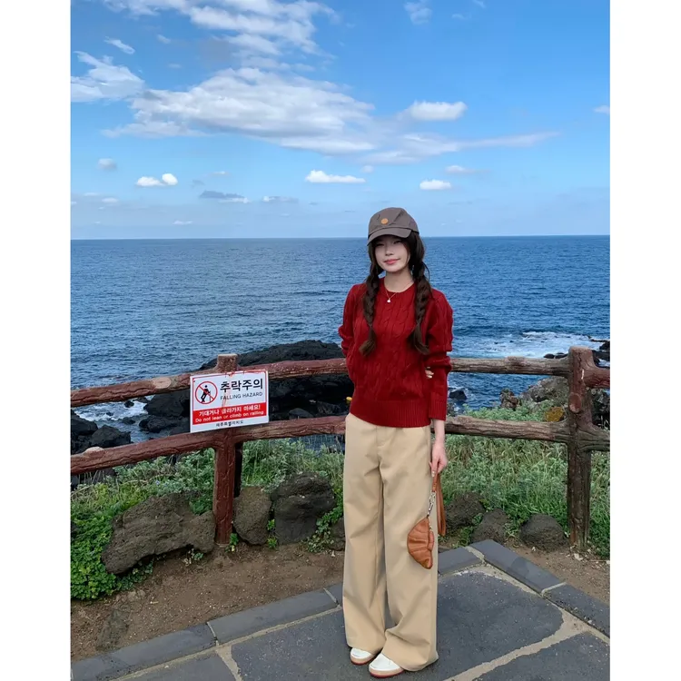Halonini◆实穿wang者 百搭高腰显瘦阔腿卡其色韩系西装休闲长裤秋